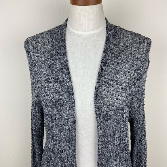 Eileen Fisher Open Front Knit Linen Cardigan - Marled Gray - Picture 3 of 6